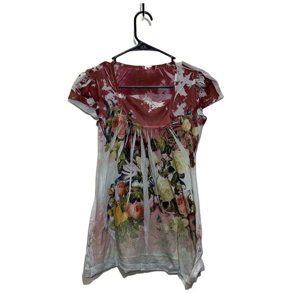 Casual Freedom Silk Blend Blouse Womens Size Small Rose Pattern Square Neck Top - Picture 1 of 13